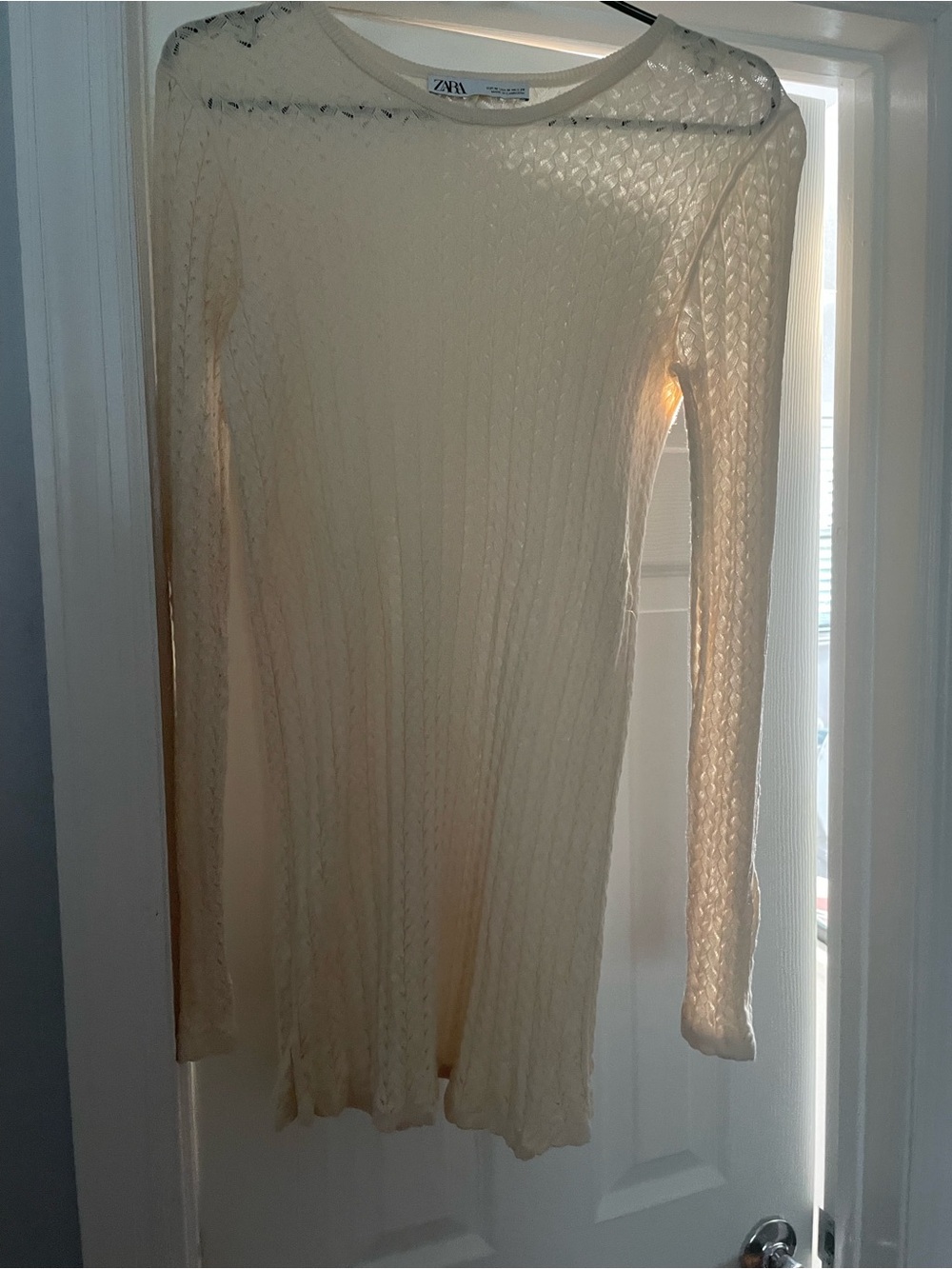 Zara Cream Long-Sleeve Textured Knit Dress